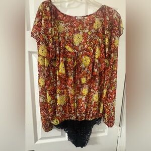 Floral Women's Top - Red and Yellow